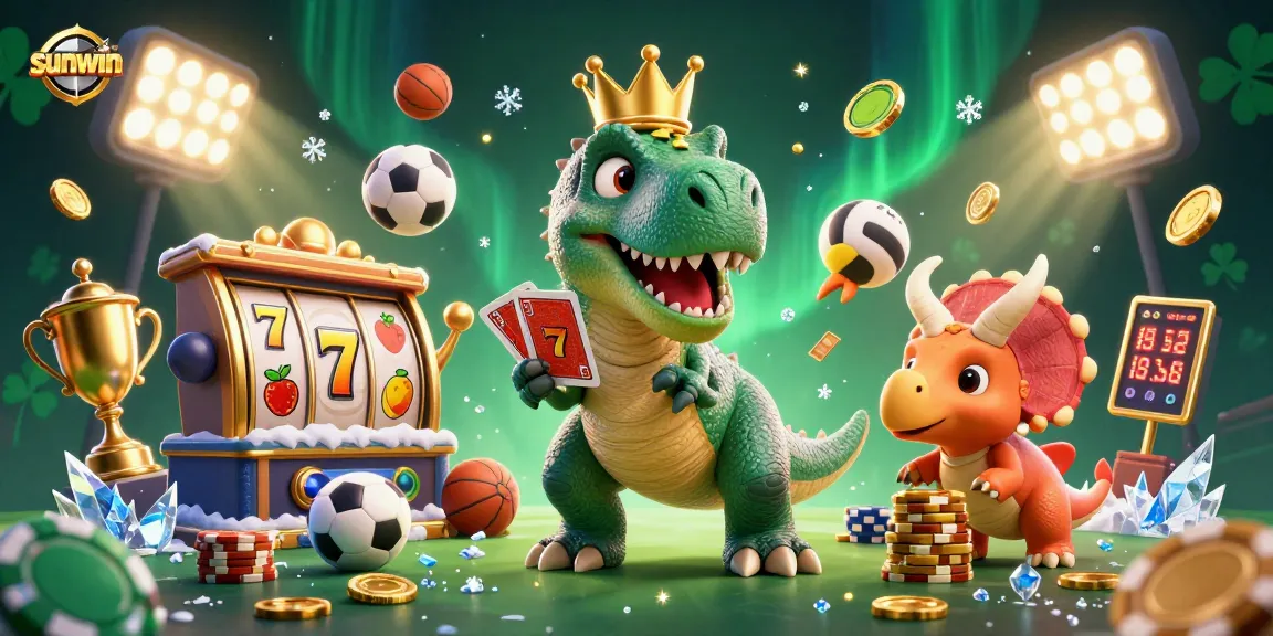 Win big with sunwin in a vibrant, engaging casino scene filled with friendly dinosaurs and lively gaming elements