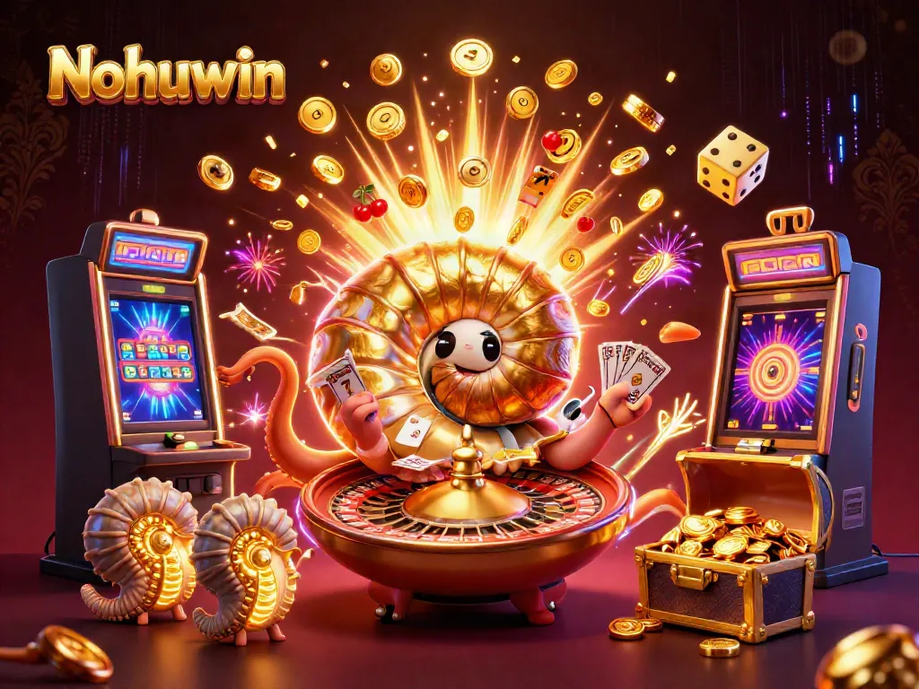 Nohuwin showcases a thrilling jackpot experience with a 3D nautilus roulette wheel and flying casino elements.