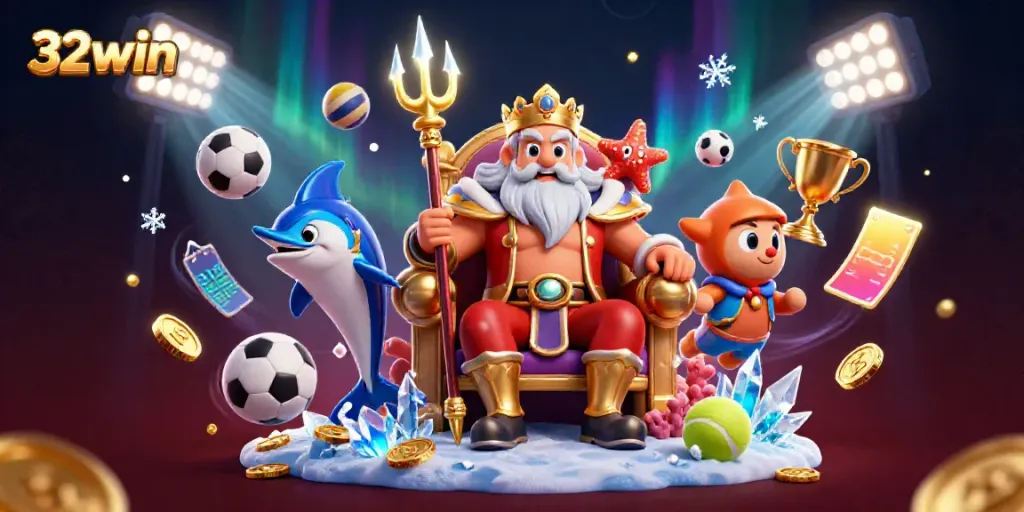 Experience dynamic sports betting action with the vibrant 32win casino illustration featuring Neptune.
