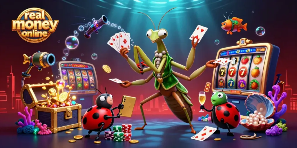 Engage with real money casinos online through captivating games and exciting wins in vibrant 3D illustration.