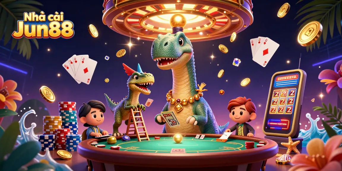 Experience gaming excitement with Nhà cái Jun88 featuring brontosaurus and fun dynamic casino elements.