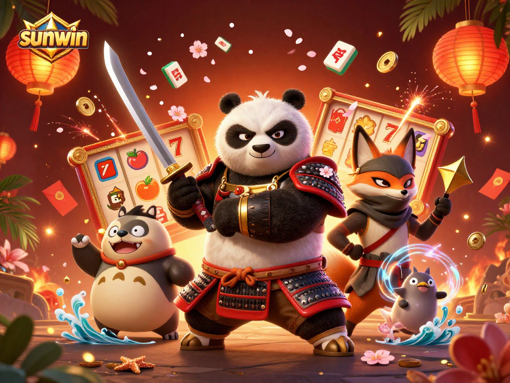 Activate your luck with sunwin as samurai panda and ninja fox engage in vibrant casino action.