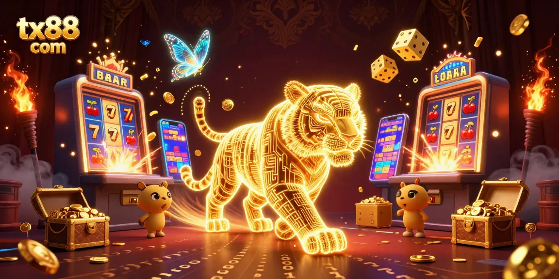 Experience the excitement at tx88 com with a dazzling digital casino scene alive with vibrant gaming action.