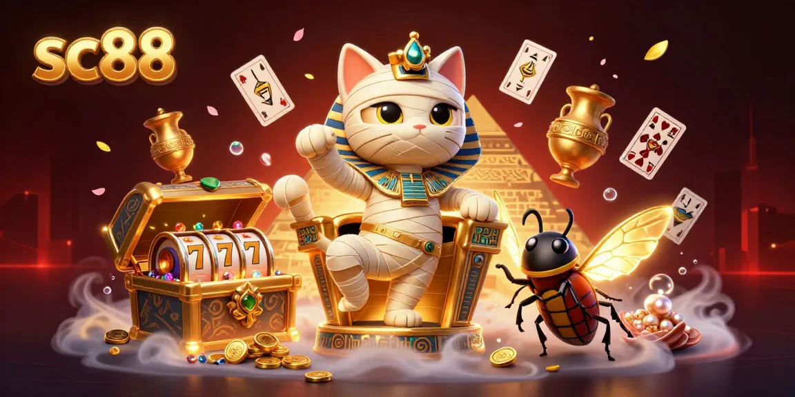 Experience the excitement of sc88 with a mystical mummy cat in a vibrant casino.